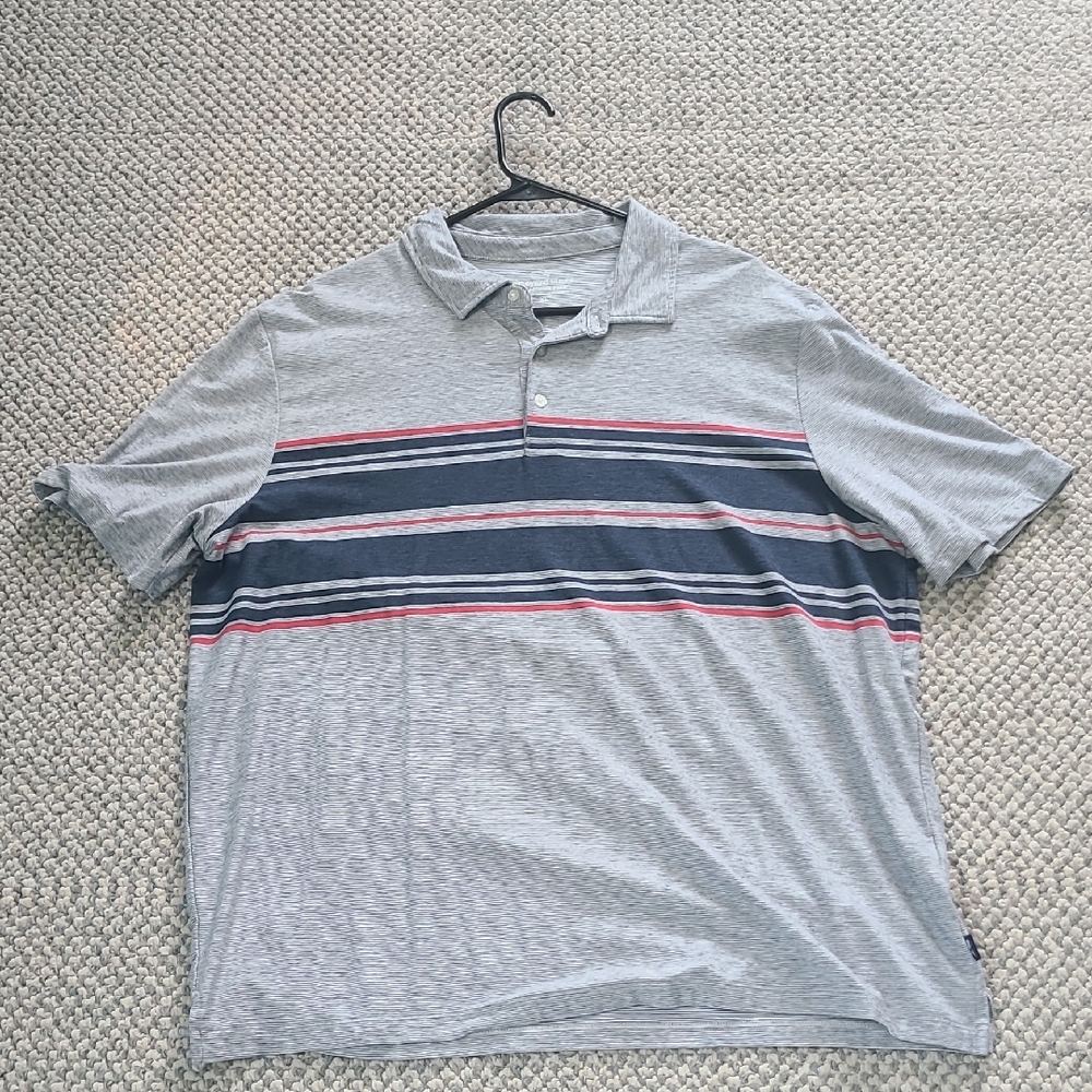 Vineyard Vines Gray Polo with Navy and Red Stripes